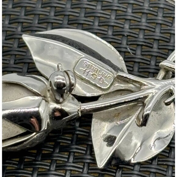 Beautiful Sterling Silver Rosebud Brooch, Harry S. Bick, Signed "HSB" "Sterling" - Picture 6 of 7